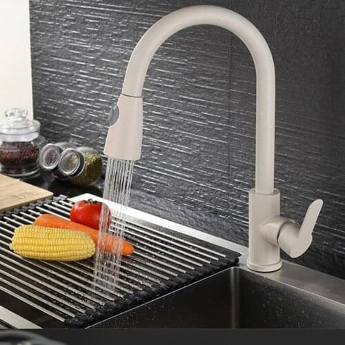 LASO Paint kitchen pull faucet 304 stainless steel hot and cold water faucet extensible rotating kitchen sink faucet kitchen