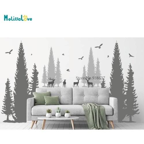 Woodland Nursery Forest Decals Pine Tree With Deers Baby Room Decor Home Decoration Removable Vinyl Wall Stickers BD524