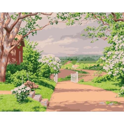 MaHuaf-i089 summer cottage house landscape painting drawing by numbers DIY canvas pictures for living room wall home decoration