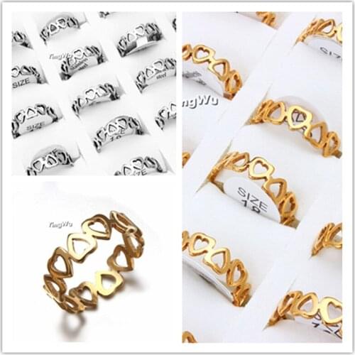 Yingwu Fashion Silver Golden Hollow Out Heart Shaped Wedding Ring Band Promise Friend Ring