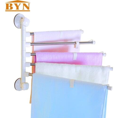 BYN Wall Mounted Stainless Steel Towel Bar Bathroom Towel Rack Hanger Holder Organizer Rotating Towel Rack Hanging DQ1522-1