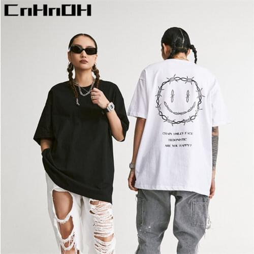 CnHnOH Spring and summer new European and American minimalist tide brand printing smiley wild loose short-sleeved B028