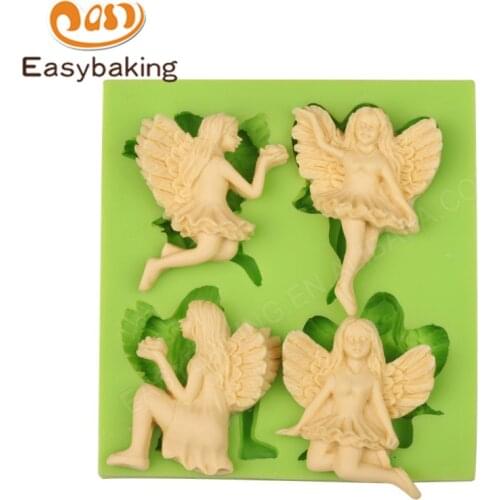 New Design Lovely 4 Angel Girls Shape Fondant Cake Decoration Molds Chocolate Handicraft Mould for Kitchen Baking Food
