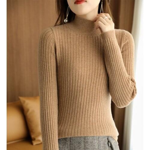 2021 Autumn Winter New Half-High Neck Pullover Sweater Women Thick Basic Simple Slim Warm Long-Sleeved Bottoming Knitting Top