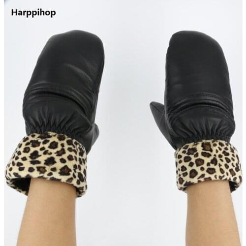 High Quality Fashion Women Gloves man gloves Lined Leather Leopard Gloves Sheepskin duck foot mittens