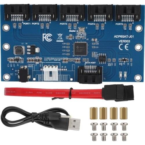 1 to 5 Hard Disk Riser Card Computer Motherboard SATA Port Multiplier 6-port SATA 3.0 Expansion Card
