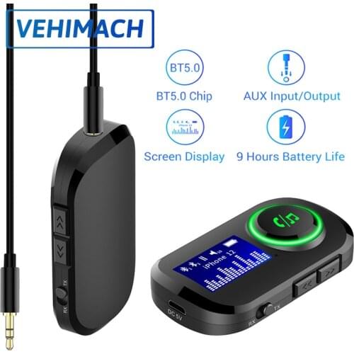 BT5.0 Rechargeable Audio Receiver/Transmitter Handsfree Car Kit 3.5mm AUX In/Output Digital Screen Bluetooth-compatible Adapter