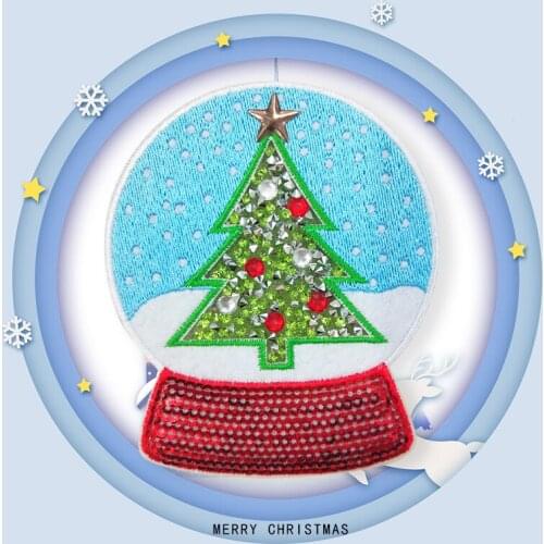 DIY Crystal Patch Christmas Tree Stickes self-adhesive Stick on clothes patches 3D Stickers Embroidery Applique