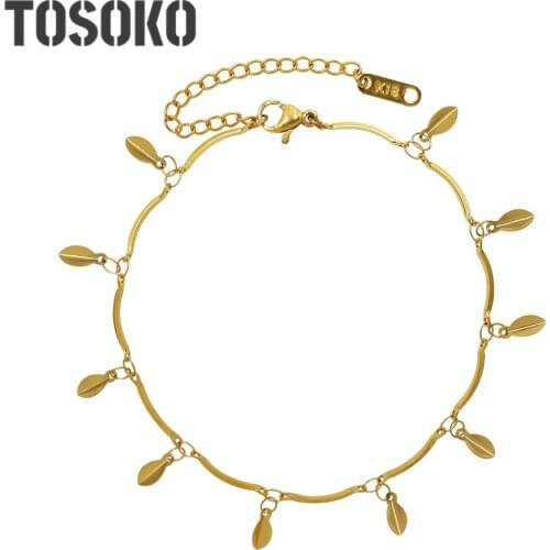 TOSOKO Stainless Steel Jewelry Leaf Anklet Fashion Pendant Beach Anklet Decorations BSS112