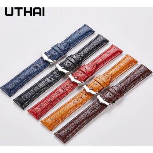 UTHAI P43 watchband For Samsung Galaxy Watch Active 2 Double-sided leather strap Waterproof calfskin soft 22mm watch band