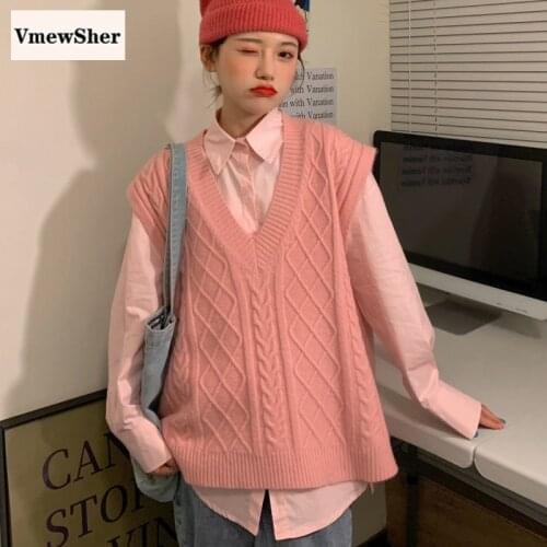 VmewSher New 2 Pcs Set Autumn Spring Women Plain Shirt Sweater Vest Twist Knitted Setwear Vintage Female Loose Jumper Tops Suits