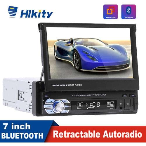 Hikity Retractable Autoradio 1Din Car Multimedia Bluetooth MP3 Player Touch Screen Aux Input USB SD Rear View Camera