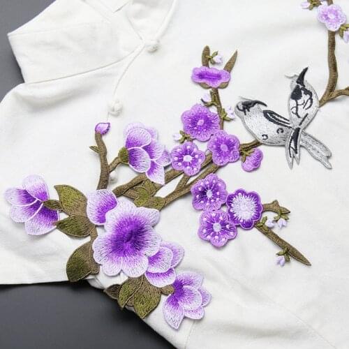 Embroidery lace flowers and birds patch water soluble embroidery Chinese style clothing decorative accessories 41cm x 18cm