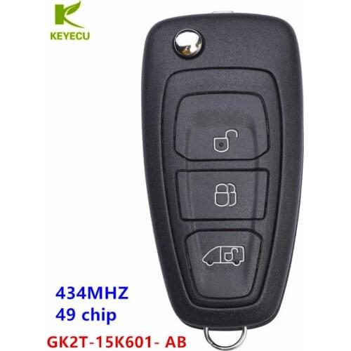 KEYECU Replacement Remote Flip Key fob 433.92MHz with ID49 chip for Ford Transit / TOURNEO Custom 2016-2019 GK2T-15K601- AB