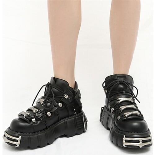 Mr Co 2021 Punk Style Women Sneakers Lace-up 6CM Platform Shoes Woman Creepers Female Casual Flats Metal Decor Tenis Feminino