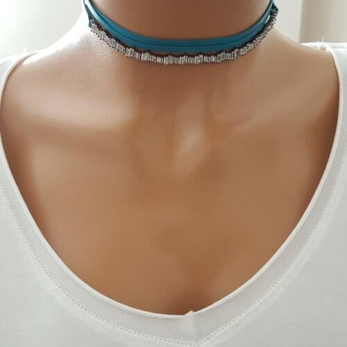 Choker Women Necklace Gun Metal Color 925 Sterling Silver Tiny Women Necklace Made in TURKEY