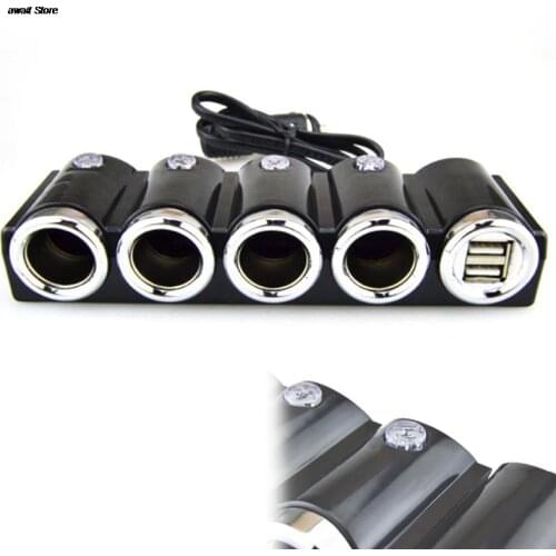 1pc 4in1 DC 12V/24V Doul USB Multi Socket Car Cigarette Lighter Splitter Plug Adapter Charger Socket Power Charger Adapter