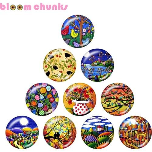 Tree bird flower art 10pcs mixed 12mm/18mm/20mm/25mm Round photo glass cabochon demo flat back Making findings A4945