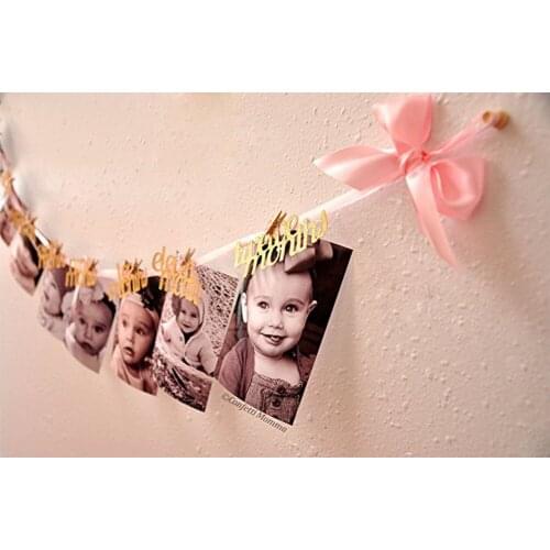 12pcs/set 12 Months Photo Banner Baby Girl Boy Letter Banner First Birthday Party Decorations Baby Photo Frame Party Home Decor