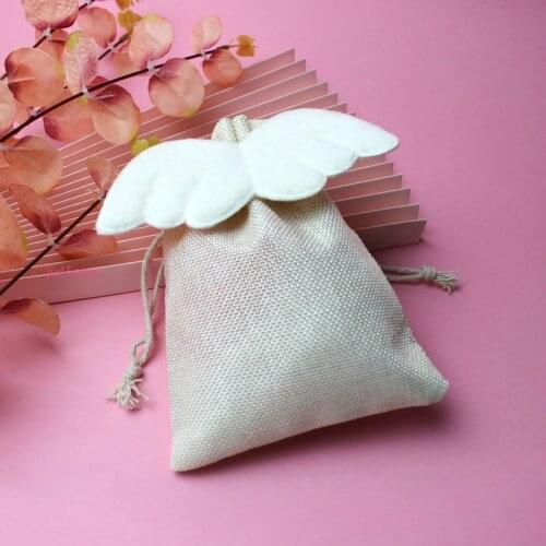 20pcs Rustic Burlap Wedding Favor Bags w/ Angel wings Decor for Party Gift Bag, Jewelry Packaging, Herbs Bag, Sachets