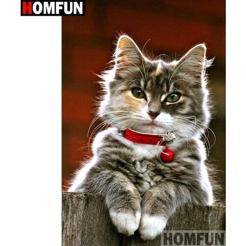 HOMFUN Full Square/Round Drill 5D DIY Diamond Painting"Animal cat" Embroidery Cross Stitch 3D Home Decor Gift A10324