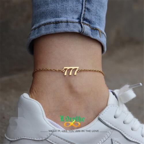 Stainless Steel Anklet Angel Number 222 333 444 555 111 999 777 888 666 Devil Ankle Bracelet Gold Tobilleras Mujer Beach Jewelry