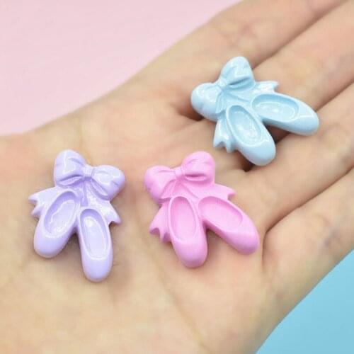 Kawaii Ballet Shoes Shape Resin Cabochons 10pcs 29*21*8mm Cute Embellishments Scrapbooking Phone Shell Hair Clip Bow Decoration