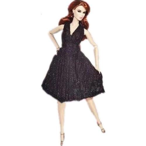 1/6 Classic Black Sequin Elastic V Neck Doll Dress for Barbie Clothes Evening Party Gown Vestidos 11.5" Dolls Accessory Kids Toy