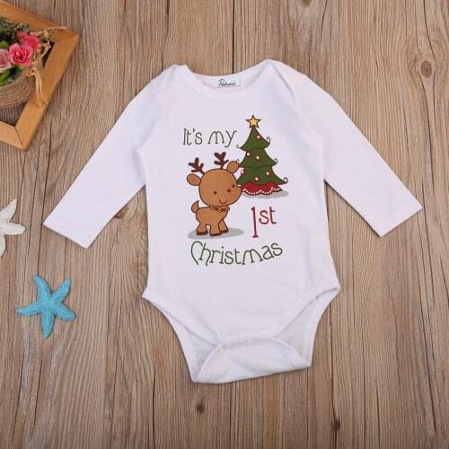 Christmas baby romper newborn infant baby boys girls cartoon deer Christmas tree print long sleeves romper autumn baby clothing
