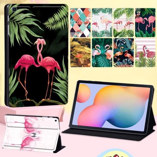 For Samsung Galaxy Tab S6 Lite (P610/P615) 10.4 Inch Leather Tablet Cover Case Flamingo Series Foldable Flip Cover Case + Stylus