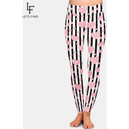 Fashion Women Legging High Waist 3D Printing Milk Silk Pink Heart Pattern High Elastic Plus Size Sexy Leggings