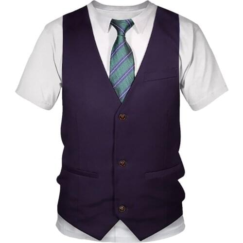 Summer Short Sleeve Streetwear Fake Suit Vest 3D T shirt Fashion Funny Fake Suit Tuxedo Bow Tie 3D Printed Men T shirts