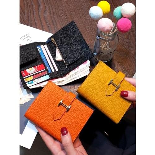 Womens Men Rfid Small Ultra-thin New Fashion Leather 2021 Simple and Short Niche Design Wallet Purses Genuine Leather Wallets