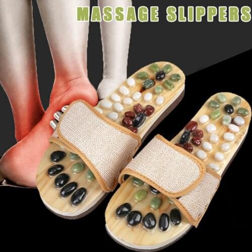 1 Pair Massage Slippers Foot Massager Shoes Shiatsu Relax Sandals with Cobblestone Stones Health99
