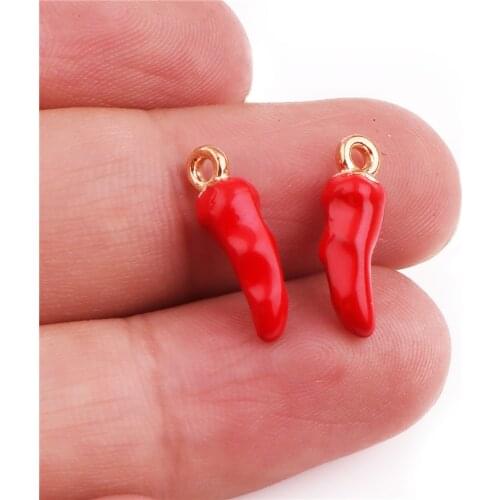 Vintage Gold Tone Alloy Enamel Red Chilli Pendant Charm Necklace Accessories Jewelry Findings Handmade DIY Bangle Bracelet
