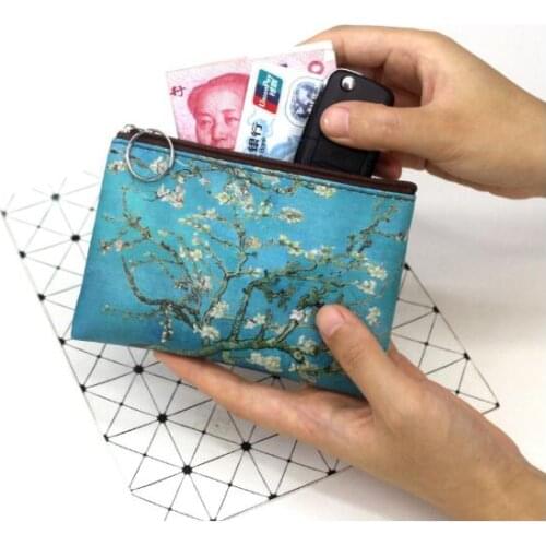 1 Pcs Mini Vintage Oil Painting Coin Purse Women Girls Fashion Printed PU Wallet Lipstick Portable Money Purse Pocket Bag