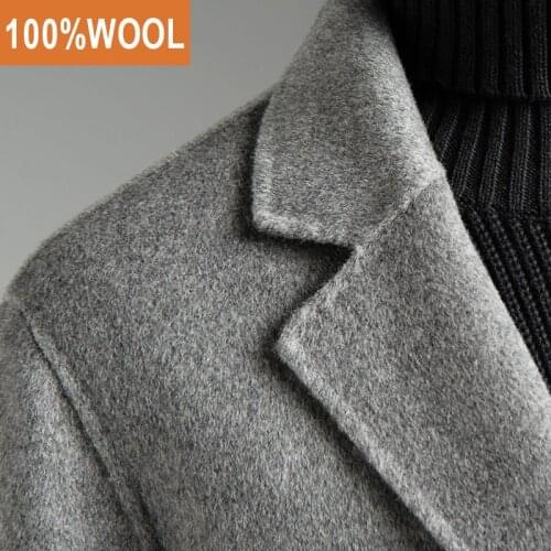 Mens double wool warm mid-length jacket mens winter French business jacket wool coat