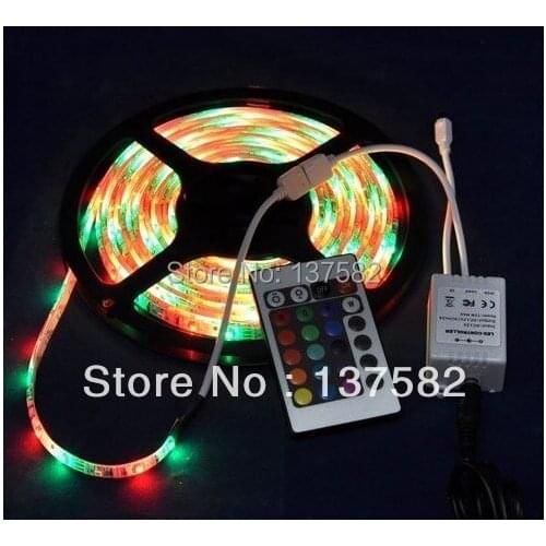 Wholesale! SMD 5M/300LEDS Waterproof Flexible strip RGB 3528 Led Strip Light with 24 Keys IR Remote + free shipping
