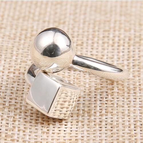 Original designer craftsmanship geometric Thai silver open ring unique creative smooth surface charm womens brand jewelry