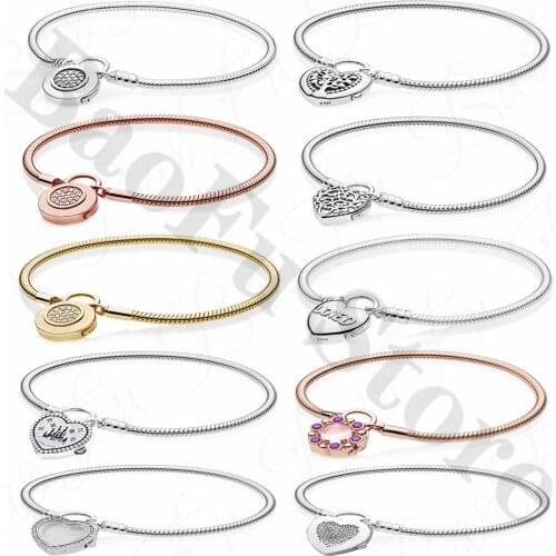 Authentic 925 Sterling Silver Bracelet Love Lock Signature Floating Box Snake Chain Suitable For Luxury Original Female Jewelry