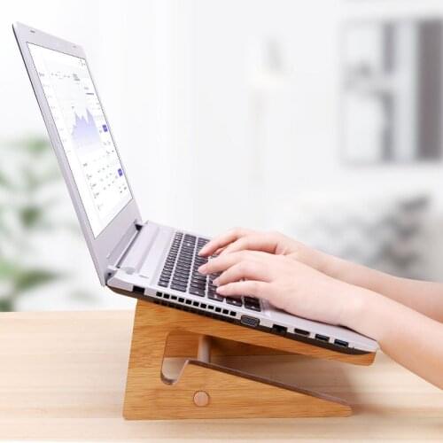 AIBOULLY Increased Height Bamboo Laptop Stand Holder for Macbook Air Pro Retina 13 15 Inch Notebook PC Vertical Base Stand Mount