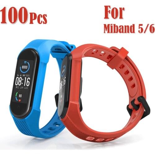 100Pcs Sport Strap for Xiaomi Mi Band 5 6 Bracelet Wristband Soft Silicone Strap for Xiaomi Miband 5 6 Smart Accessories