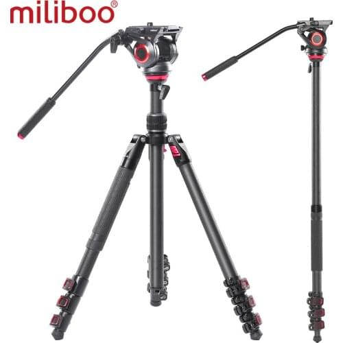 Miliboo MUFP Camera Tripod Carbon Fiber Lightweight Compact Tripod with Fluid Drag Head 60mm Leveling Ball for Canon Nikon Sony