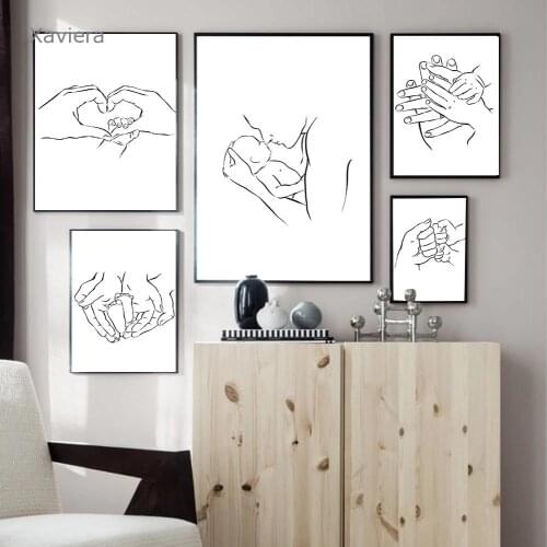 Nordic Abstract Mom Dad Baby Line Art Poster Warm Family Minimalist Canvas Painting On The Wall Modern Home Decoration Bedroom