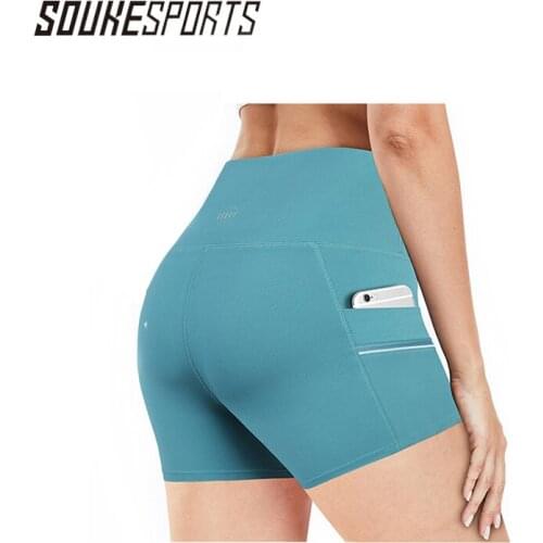 Souke Sports Womens High Waisted Biker Shorts, Workout Yoga Running Compression Athletic Shorts with Zip Pocket women shorts