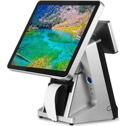 Supermarket Cashier 15 inch flat panel LED LCD screen Pos all in one built in 80mm printer pos system
