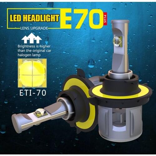 1 Set H13 9008 60W 6000LM E70 LED Headlight Front Lens Lamps Bulbs ETI-70 4SMD Chips Turbo Fan White 6000K H/L Beam 120W 12000LM