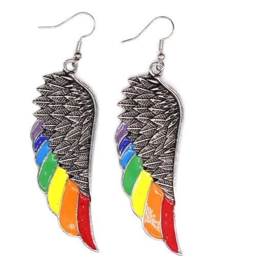 Trendy-beads Unique Desing Silver Plated Black Alloy Enamel Angel Wing Dangle Earrings Charm Jewelry