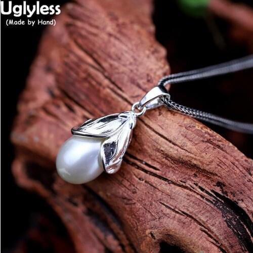 Uglyless Natural Freshwater Pearls Jewelry Sets for Women Handmade Pearls Flower Pendants + Earrings 925 Silver Fine Jewelry S09
