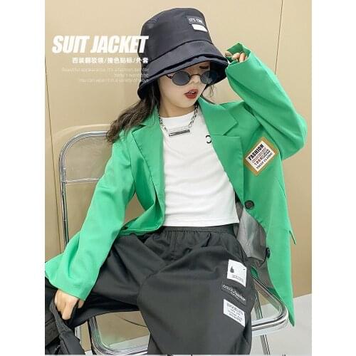 Girls' Suit Jacket Spring 2021 New Korean Edition of Zhongda Tong Loose Label Foreign Style Top Fashion
